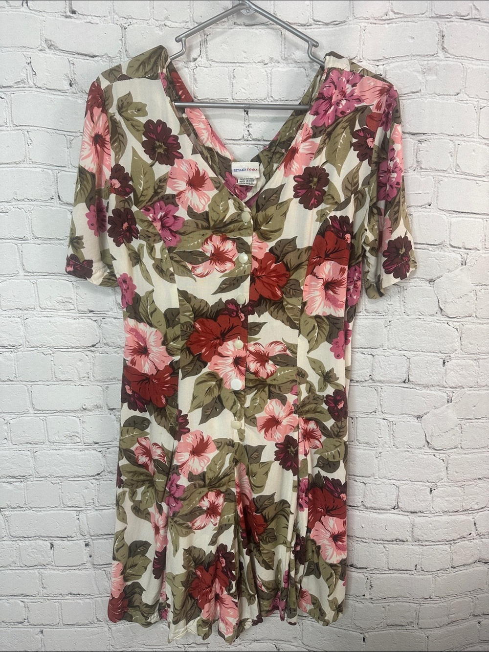 Vintage 90s Styles To Go Floral Rayon Romper Size 6 Tie Back Cottagecore